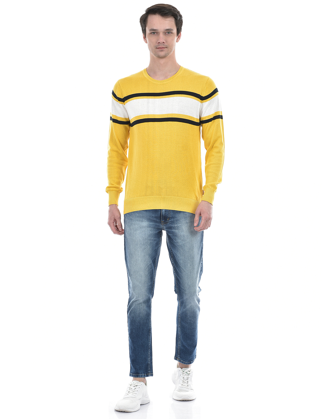 Numero Uno Men Striped Yellow Sweater